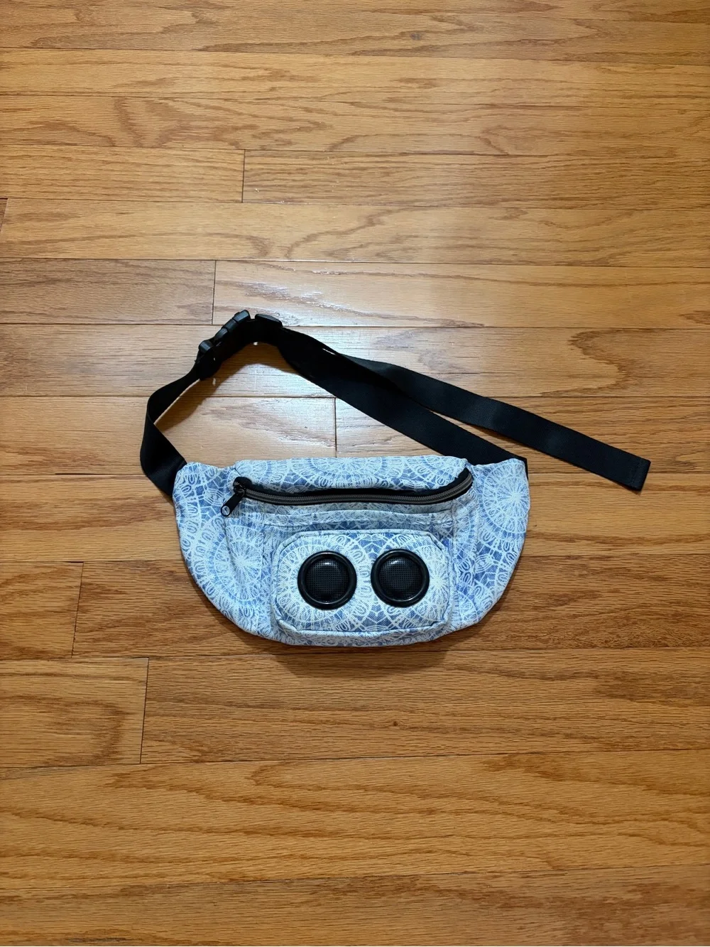 Blue Pattern Accessory Waist Bag with Black Strap with Bluetooth speaker